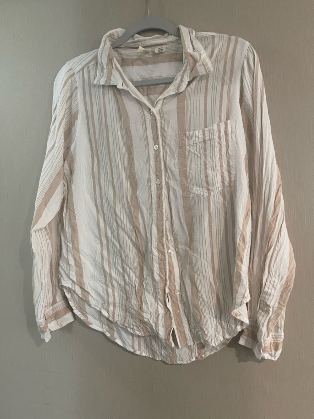 Sky & sparrow large Lightweight Button-Up Shirt in Cream and Tan Stripes rayon